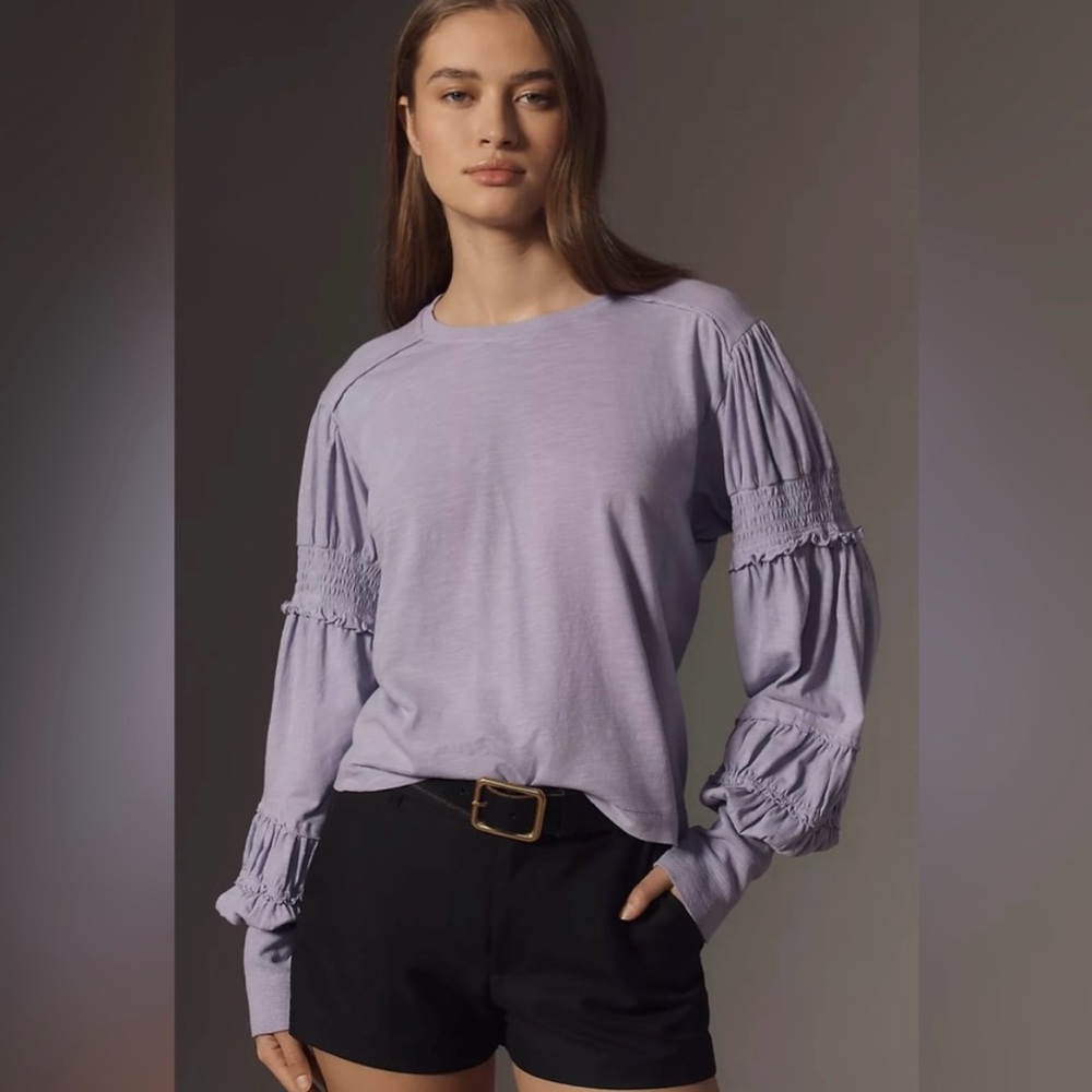 Pilcro Anthropologie Pilcro Crewneck Ruched Smocked Sleeve M